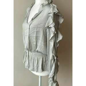 New Marc New York Andrew Marc women's mint green long sleeve ruffles Blouse SZ S